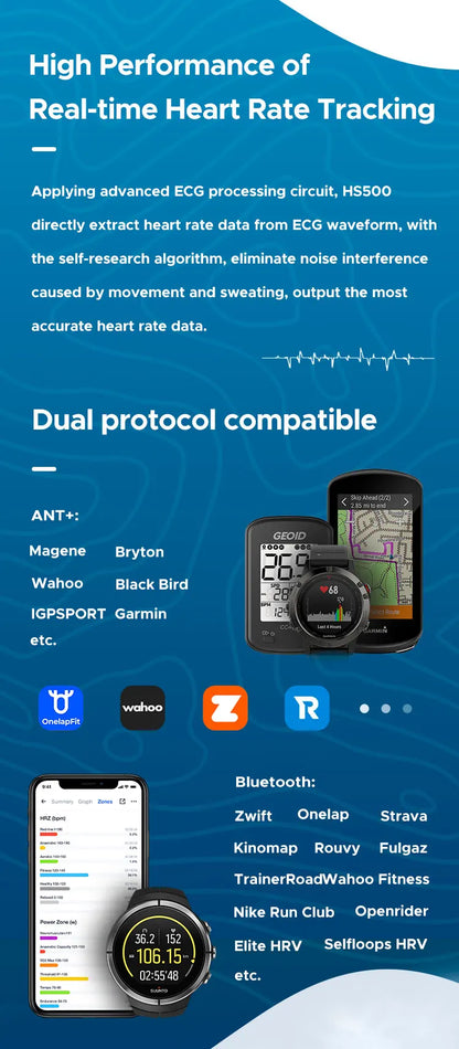 GEOID HS500 Heart Rate Monitor Fitness Equipment Ant Bluetooth Heart Rate Sensor with Chest Strap Tracking LED Light
