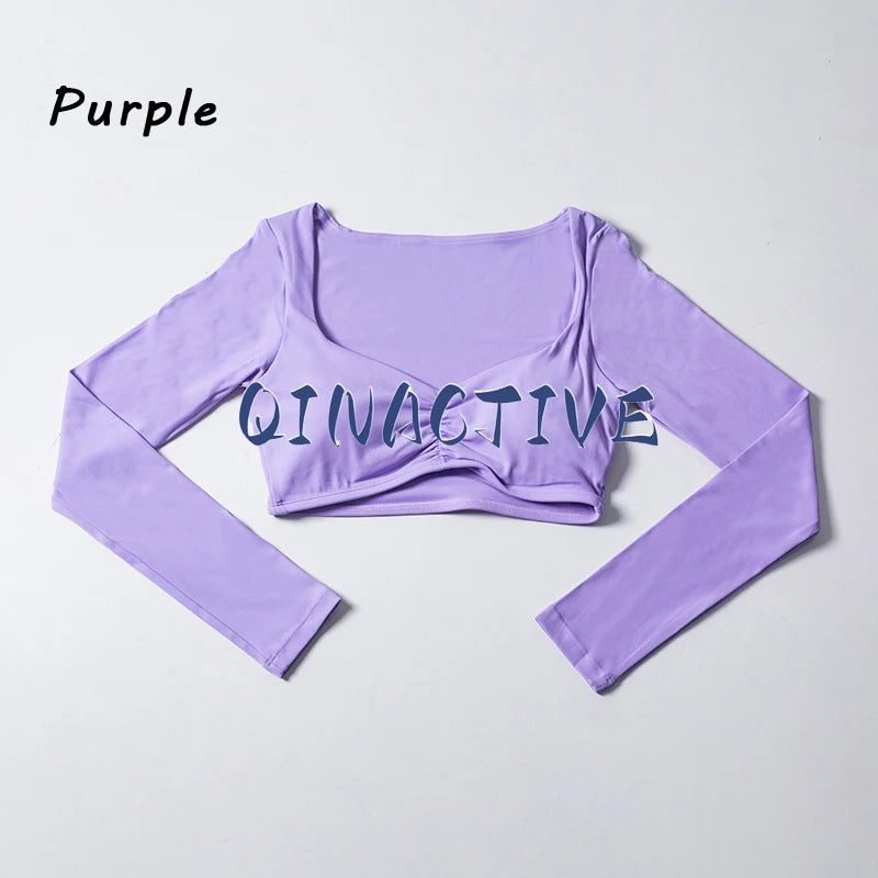 QINACTIVE Women Yoga Shirts Crop Top Long Sleeves Shirts for Women Yoga Sports Fitness Gym Clothes Workout Tops