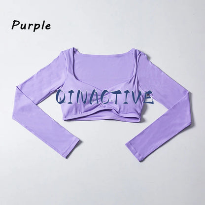 QINACTIVE Women Yoga Shirts Crop Top Long Sleeves Shirts for Women Yoga Sports Fitness Gym Clothes Workout Tops