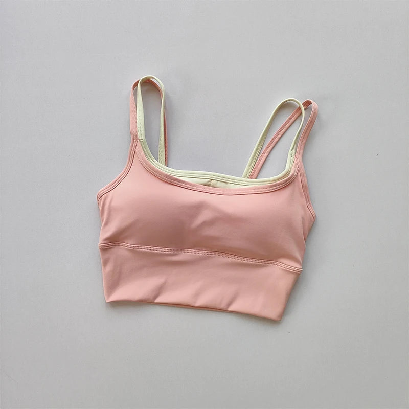 Sports Bra Women Summer Shock-absorbing Gathering Double Breast Strap Yoga Vest Quick Drying Anti Sagging Shaping Fitness Bra