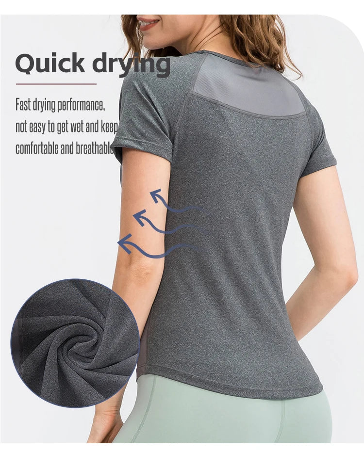 Women Yoga Tops Breathable Sport Fitness Workout Running Yoga Top Quick Dry Short Sleeve Gym T Shirt
