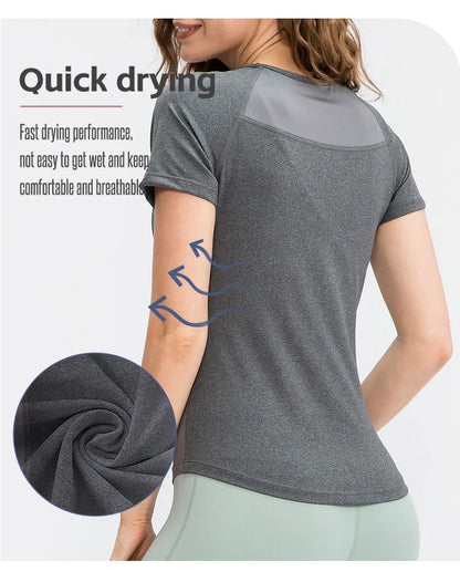 Women Yoga Tops Breathable Sport Fitness Workout Running Yoga Top Quick Dry Short Sleeve Gym T Shirt