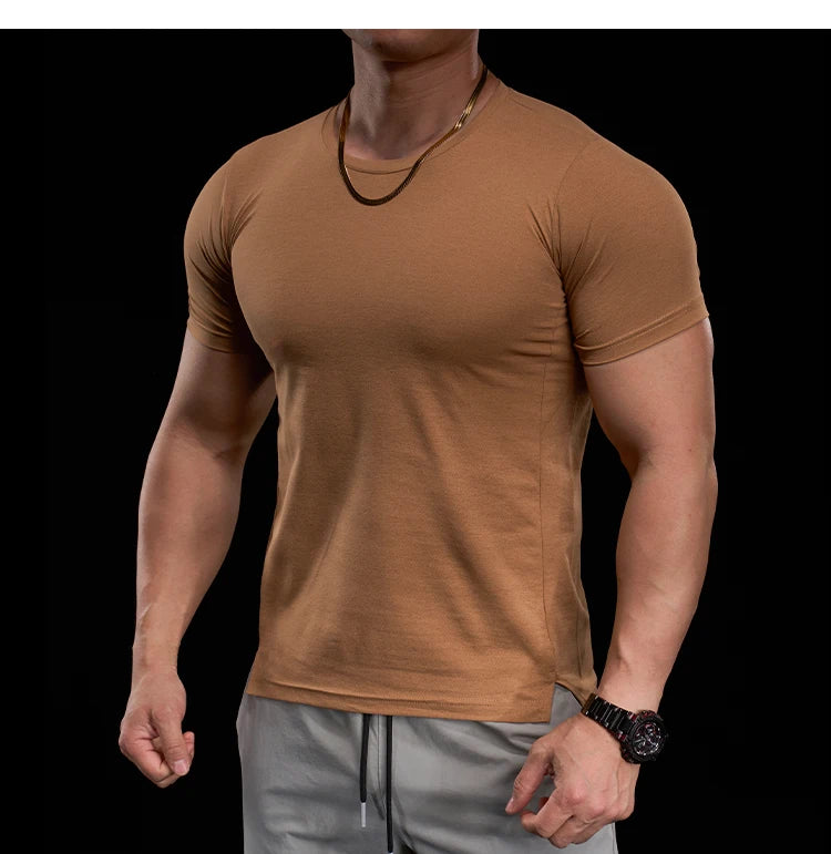 Men's Gym Fitness Training Clothing Men's High-elasticity Breathable Sports Tight Short-sleeved T-shirt, Running Sports