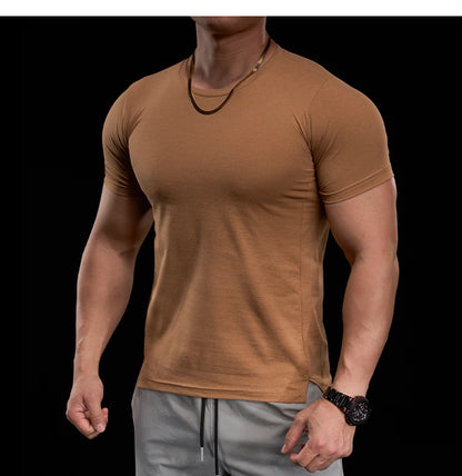 Men's Gym Fitness Training Clothing Men's High-elasticity Breathable Sports Tight Short-sleeved T-shirt, Running Sports