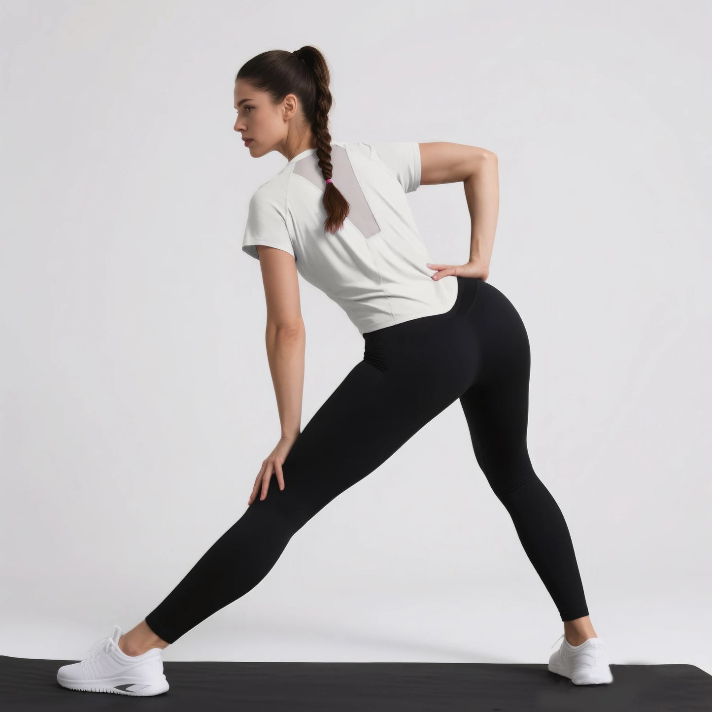 Nude Mesh Breathable Yoga Short Sleeve Fitness Sports Top Quick Dry T Shirt Running Training Top Women's Fitness Wear XS-XL