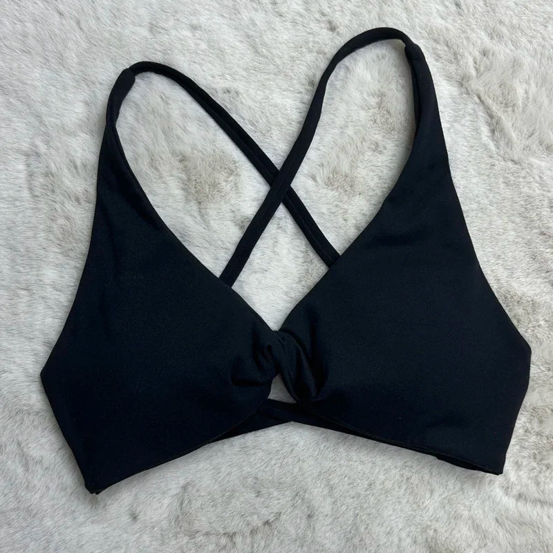 SHINBENE Front Twist Padded Cross Strap Sports Bra Sexy Back Fitness Sleeveless Short Top Yoga Sports Bra