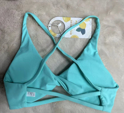 SHINBENE Front Twist Padded Cross Strap Sports Bra Sexy Back Fitness Sleeveless Short Top Yoga Sports Bra