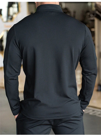 Men's Sports Fitness Casual Tops Long Sleeve Stand Up Collar Solid Colour Jacket Jogging Workout Sweatshirt with Zip Long Sleeve