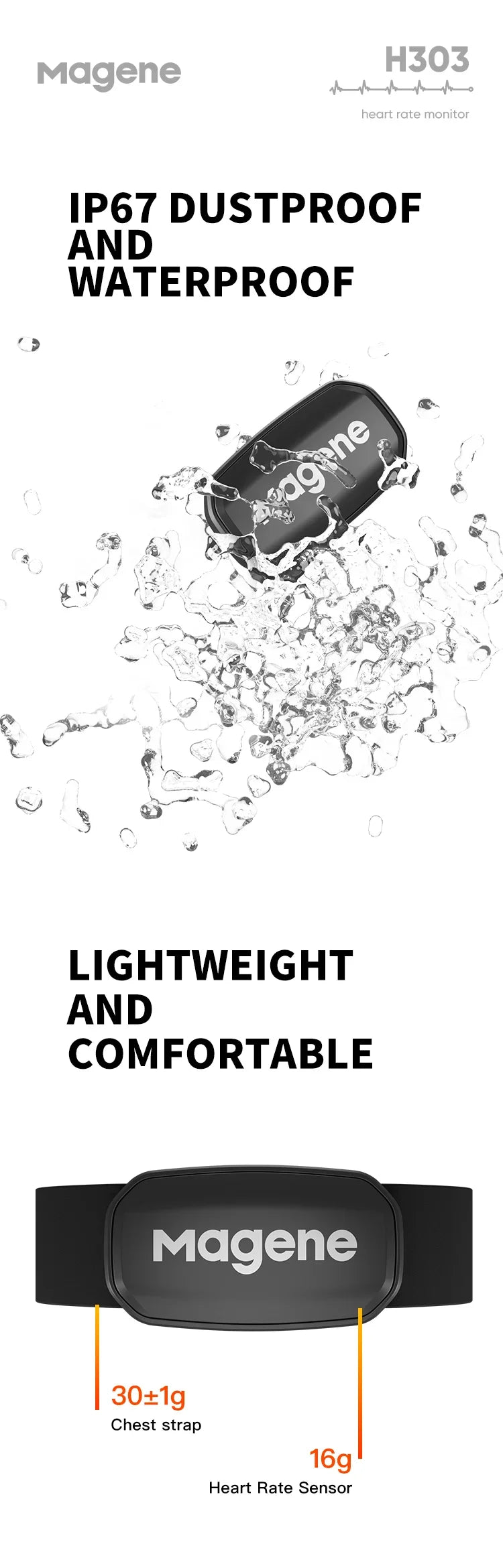 Magene H303 H64 Heart Rate Monitor Mover Sensor Dual ANT Bluetooth With Chest Strap Cycling Computer Bike Wahoo Garmin Sports