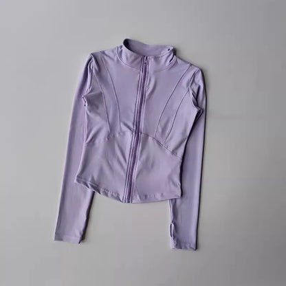 Women's Slim Fit Long Sleeved Yoga Exercise Jacket Stand up Collar Fitness Zipper Top Slimming Yoga Wear for Women