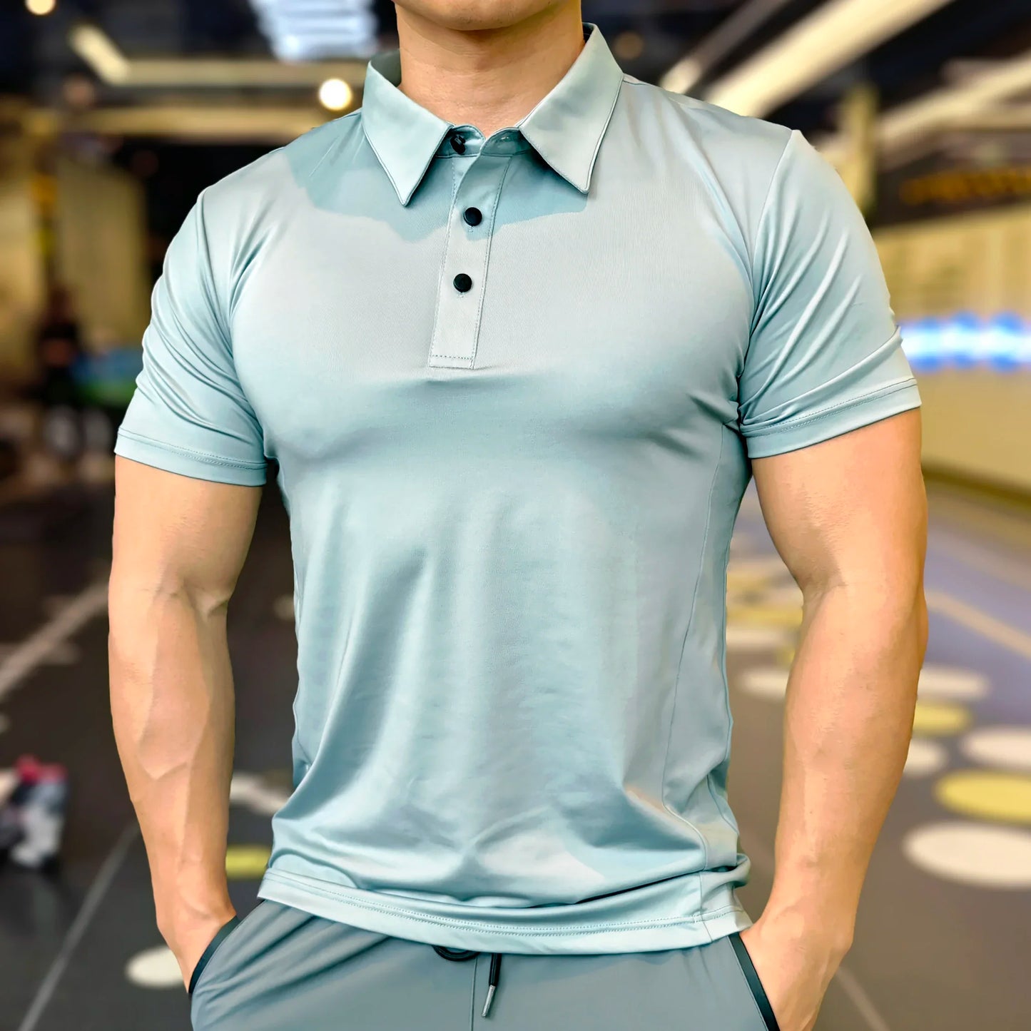 Men's Ice Silk Quick Dry Short-sleeved Thin Running T-shirt Loose Lapel Fitness T-shirt Football Basketball Jersey Sportswear