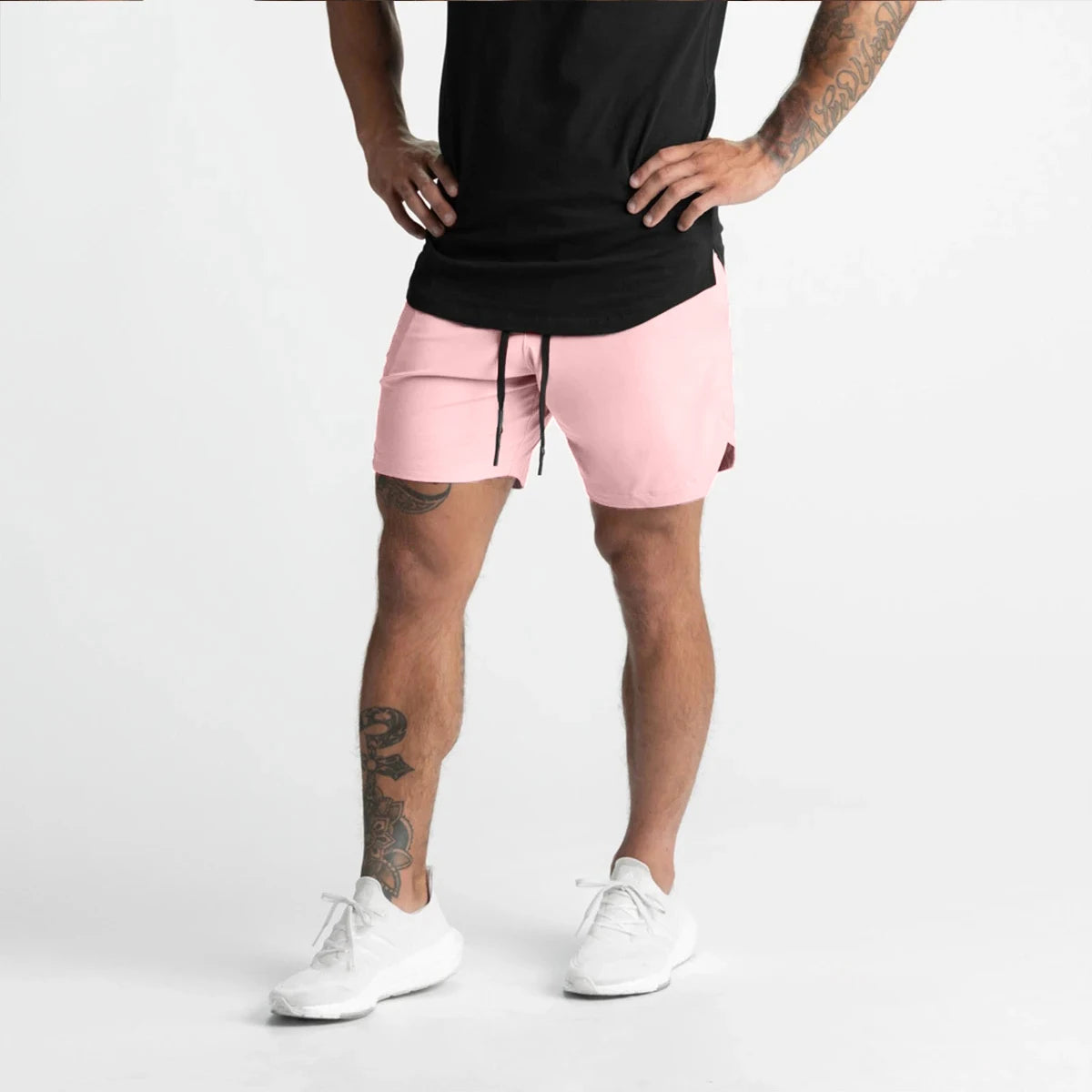 2024 New Men's Shorts Single-Layer Woven Quick Dry Solid Color Running Fitness Sports Casual American Fifth Pants Comfortable