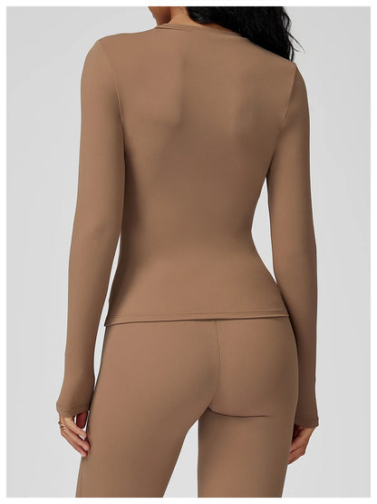 JUREN Yoga Shirts For Women Long Sleeve Fitness Running Push Up Gym Shirts Female Workout Breathable High Elastic Sports Top