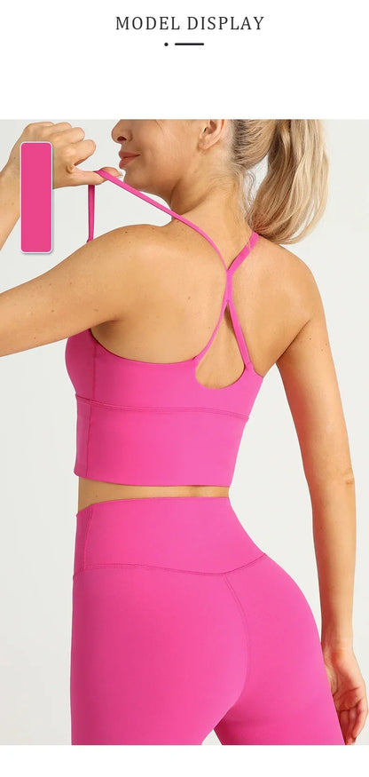 Solid Color Women Gym Yoga Naked Feeling Sexy Cross Back Y shape Sports Bra Fitness Yoga Jogging Workout Sports Women Sling