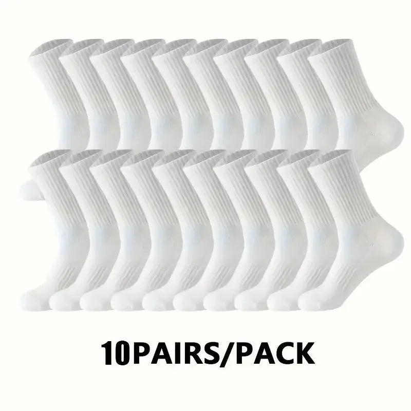 5/10/20 Pairs Neutral Solid Color Round Neck Socks Spring Autumn Sweat Absorbing Breathable Comfortable All-season Sports Socks