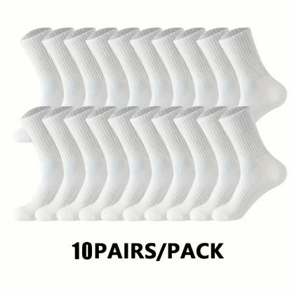 5/10/20 Pairs Neutral Solid Color Round Neck Socks Spring Autumn Sweat Absorbing Breathable Comfortable All-season Sports Socks
