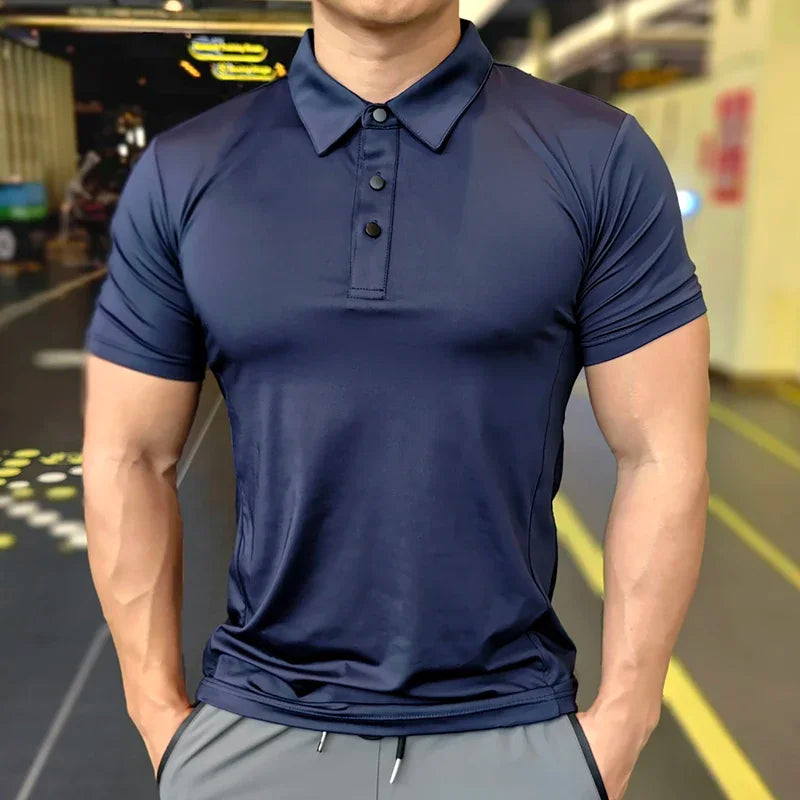 Men's Ice Silk Quick Dry Short-sleeved Thin Running T-shirt Loose Lapel Fitness T-shirt Football Basketball Jersey Sportswear