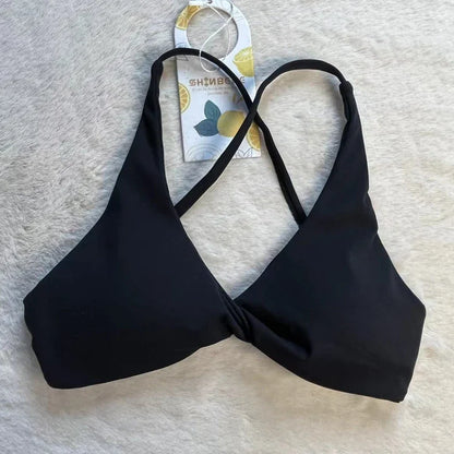 SHINBENE Front Twist Padded Cross Strap Sports Bra Sexy Back Fitness Sleeveless Short Top Yoga Sports Bra