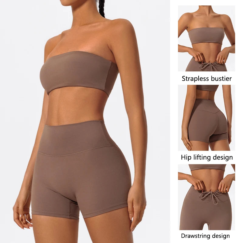 Ctenkevet Two Piece Fitness Sports Set Women Workout Yoga Outfit Strapless Bra Woman 2Ps Gym Crop Top Deportivos Mujer Gym Suits