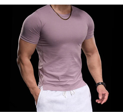 Men's Gym Fitness Training Clothing Men's High-elasticity Breathable Sports Tight Short-sleeved T-shirt, Running Sports