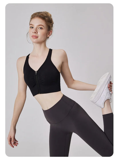 CZGUKE Women's zipper sports bra vest plus size shock resistant bra women's yoga running fitness bra women's underwear