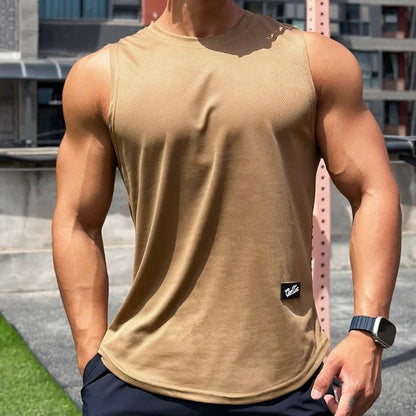 2025 Summer New Trend Men tank top Pullover Round Neck Mesh Bottom Shirt Sports Fitness Top Sleeveless Vest Quick Dry undershirt