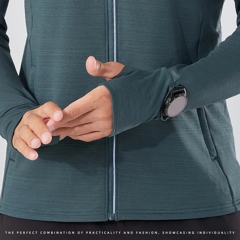 Mens Reflective Zip Stand Collar Running Jacket UPF50+ Sportwear for Jogging Gym Exercise Training Covered Thumbhole& Watch Cuff