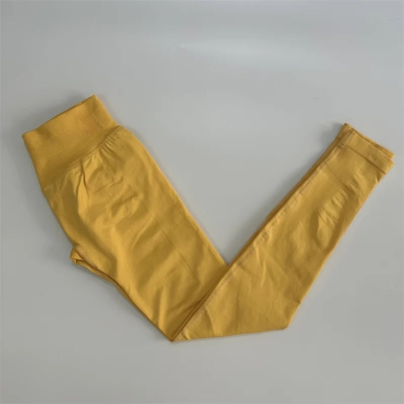 No Logo Leggings Women Low Ribbed Band Scrunch Bum Seamless Yoga Pants Gym Leggings Fitness Sweat Wicking Stretch Workout Tights