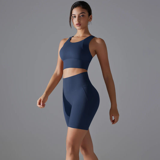 Yoga Suit Sports Set Gym Sports Crop Tops Solid Color Nylon Yoga Bra  Running Cycling Sports Gym Workout Yoga Shorts