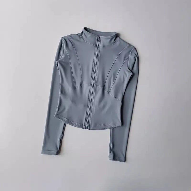 Women's Slim Fit Long Sleeved Yoga Exercise Jacket Stand up Collar Fitness Zipper Top Slimming Yoga Wear for Women