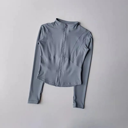 Women's Slim Fit Long Sleeved Yoga Exercise Jacket Stand up Collar Fitness Zipper Top Slimming Yoga Wear for Women