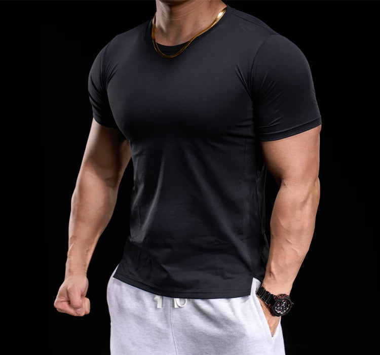 Men's Gym Fitness Training Clothing Men's High-elasticity Breathable Sports Tight Short-sleeved T-shirt, Running Sports