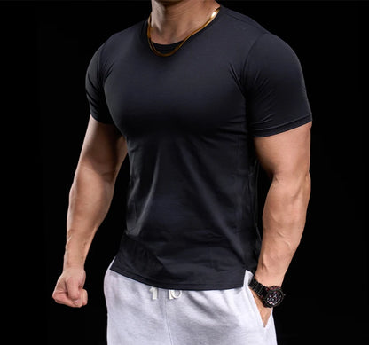 Men's Gym Fitness Training Clothing Men's High-elasticity Breathable Sports Tight Short-sleeved T-shirt, Running Sports