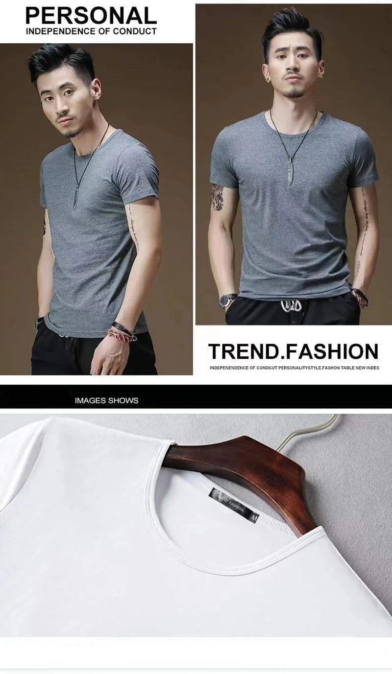 2025 Men's T Shirt Pure Color V Collar Short Sleeved Tops Tees Men T-Shirt Black Tights Man T-Shirts Fitness For Male Clothes