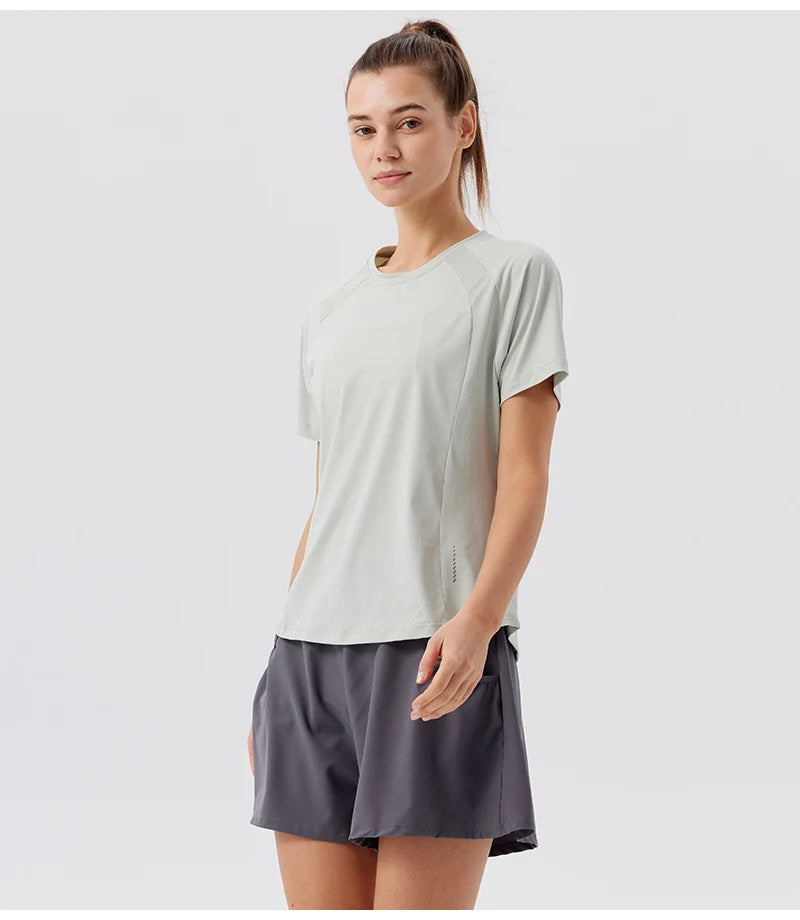 Summer Women's Quick Dry Running Sports T-Shirt Gym Fitness Training Wear for Tennis Golf Yoga Breathable Sportswear Top