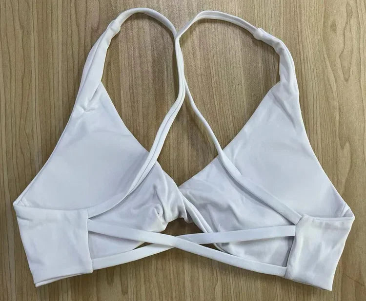 SHINBENE Front Twist Padded Cross Strap Sports Bra Sexy Back Fitness Sleeveless Short Top Yoga Sports Bra