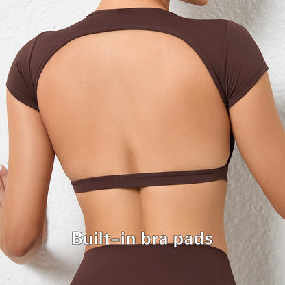 Hearuisavy Customizable Sports Shirts Workout Sportswear Backless Yoga Clothing Chest Pads Sport Crop Tops Gym Top Women