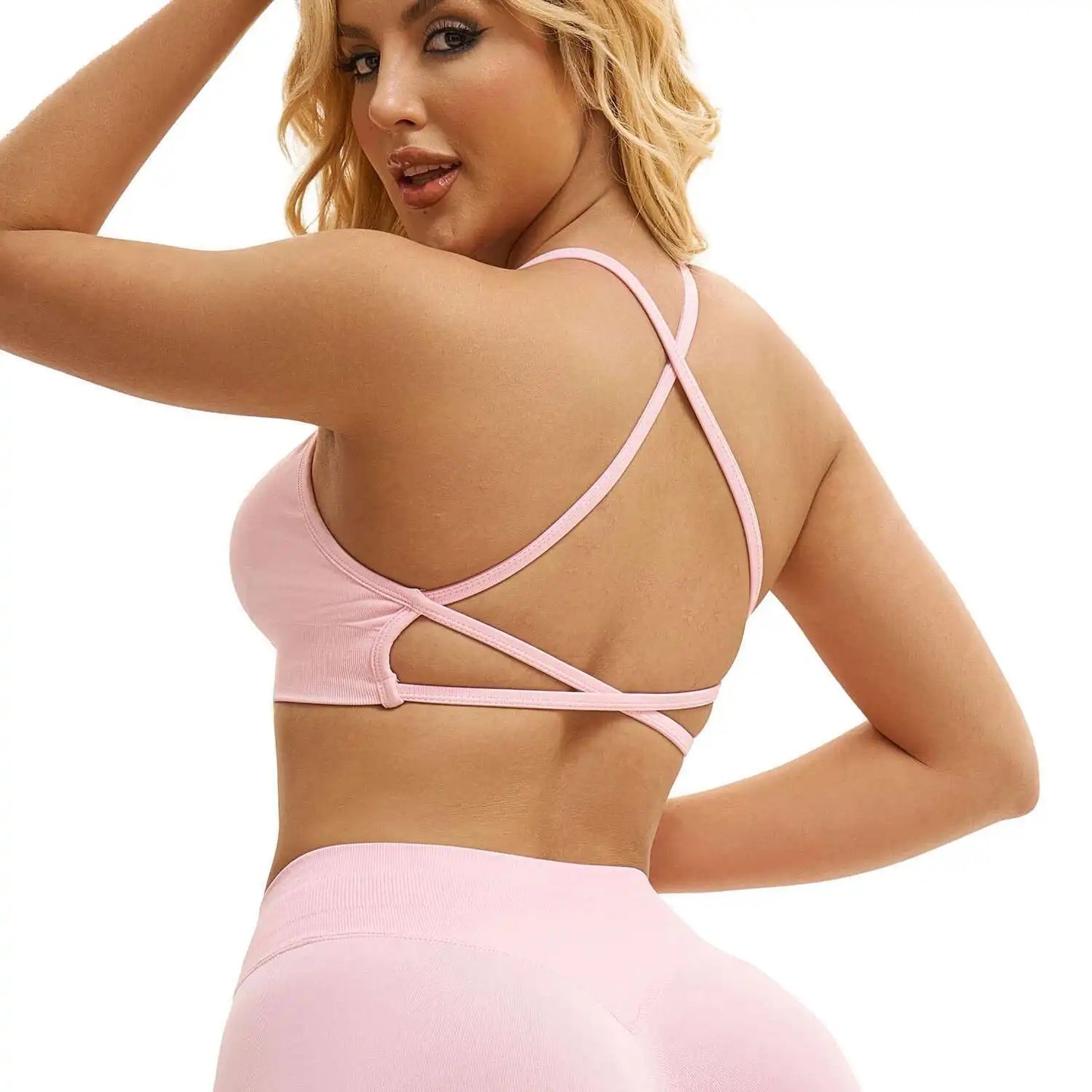 NCLAGEN Sports Bra Backless Fitness Underwear Back Cross Push-up Gym Crop Top Women Training Clothes Running Seamless Bras