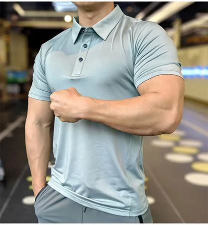 Men's Ice Silk Quick Dry Short-sleeved Thin Running T-shirt Loose Lapel Fitness T-shirt Football Basketball Jersey Sportswear