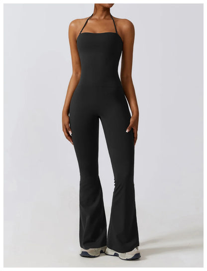 Ctenkevet Women Sleeveless Yoga Jumpsuit Female Gym Flared Overalls Neck-hanging Backless Sportswear Sport Outfit For Woman