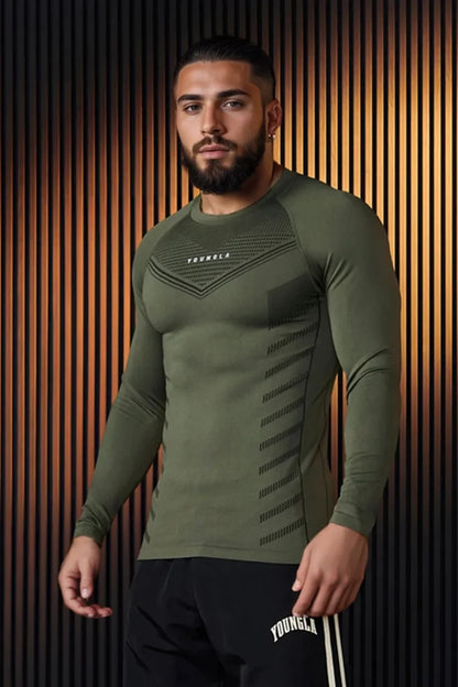 Spring Autumn Men Slim Fit Casual Elastic Training Top Long Sleeve T-shirt Fitness Sports Milk Silk Material Running Fitness