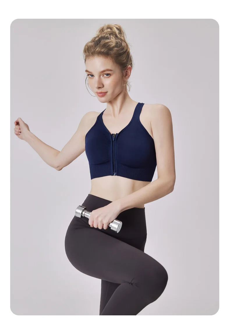 CZGUKE Women's zipper sports bra vest plus size shock resistant bra women's yoga running fitness bra women's underwear