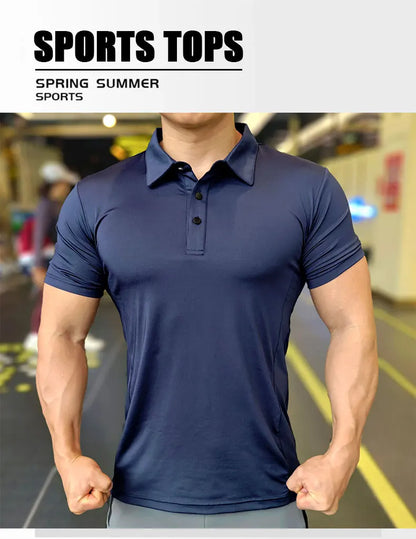 Men's Ice Silk Quick Dry Short-sleeved Thin Running T-shirt Loose Lapel Fitness T-shirt Football Basketball Jersey Sportswear