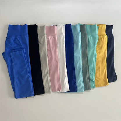 No Logo Leggings Women Low Ribbed Band Scrunch Bum Seamless Yoga Pants Gym Leggings Fitness Sweat Wicking Stretch Workout Tights