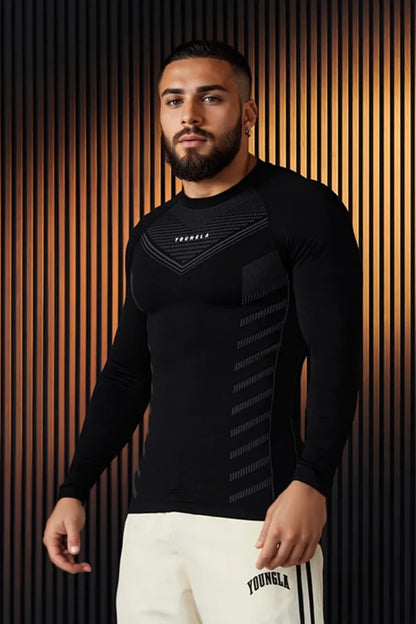 Spring Autumn Men Slim Fit Casual Elastic Training Top Long Sleeve T-shirt Fitness Sports Milk Silk Material Running Fitness