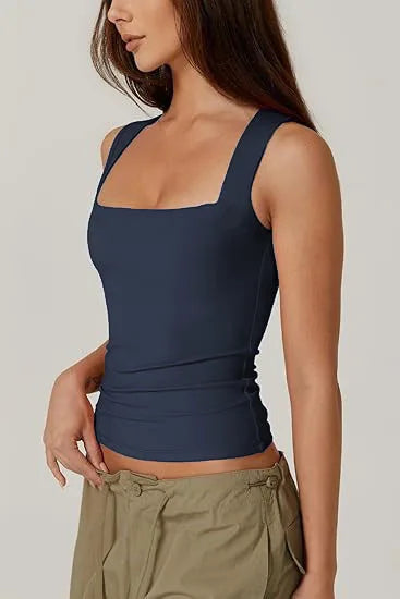 European and American women's street style spicy girl fashion square neck slim fit sleeveless vest for women