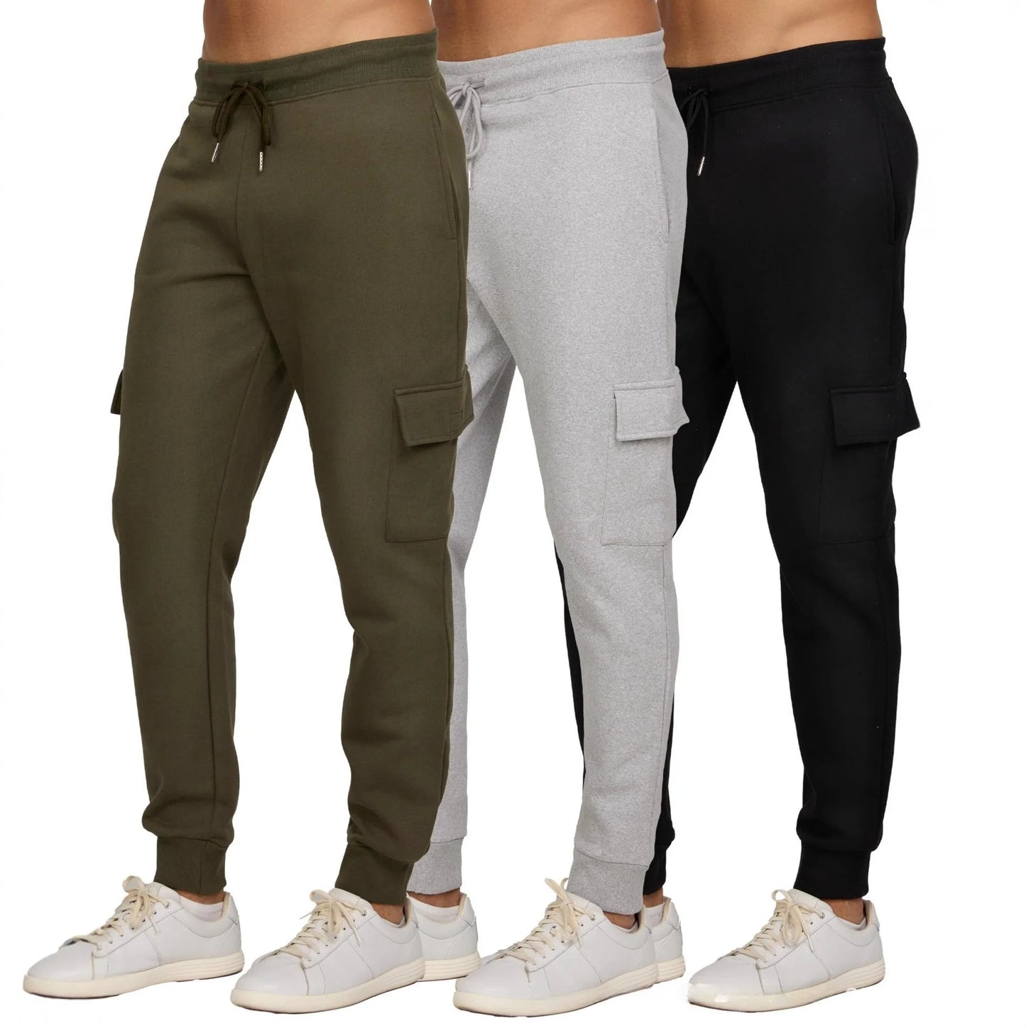 Men's Casual Fitness Long Pants Fleece Lined Cuffed Running Trousers Multi Pocket Workwear Sports Pants Low Waist Slim Fit