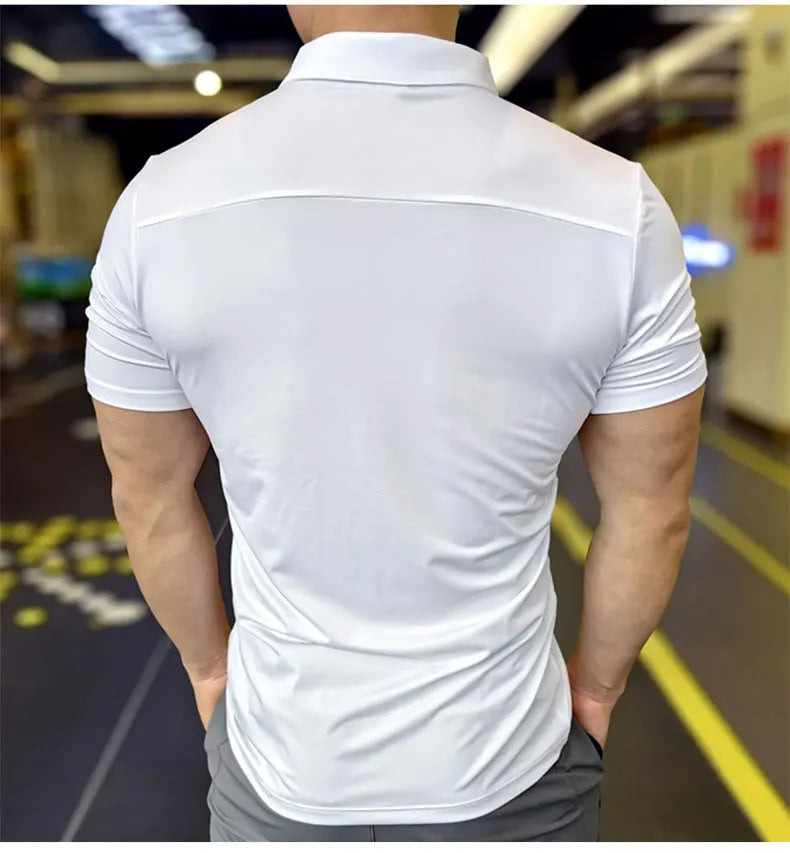 Men's Ice Silk Quick Dry Short-sleeved Thin Running T-shirt Loose Lapel Fitness T-shirt Football Basketball Jersey Sportswear