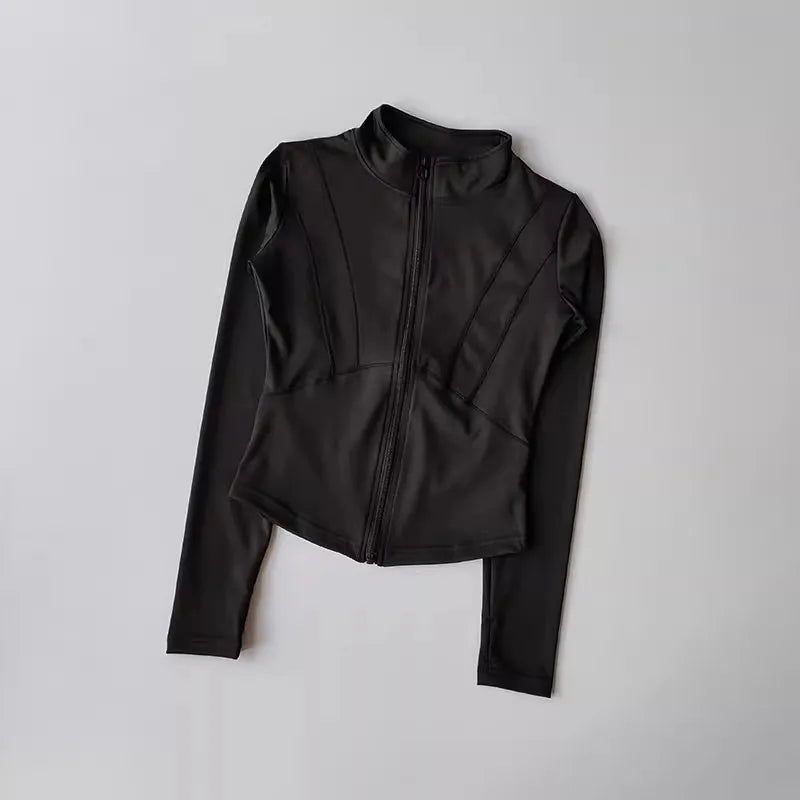 Women's Slim Fit Long Sleeved Yoga Exercise Jacket Stand up Collar Fitness Zipper Top Slimming Yoga Wear for Women