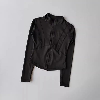 Women's Slim Fit Long Sleeved Yoga Exercise Jacket Stand up Collar Fitness Zipper Top Slimming Yoga Wear for Women